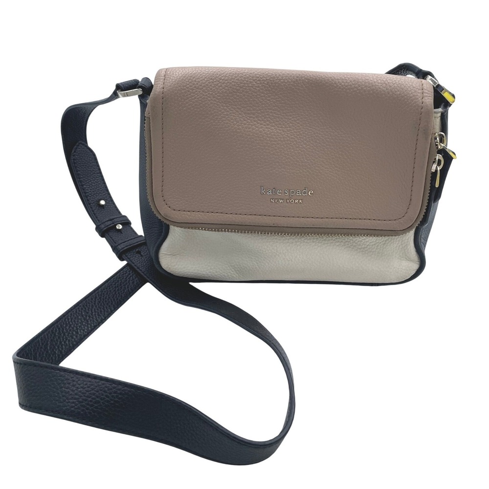 Kate Spade‎ Staci Colorblock Saffiano Leather Flap Shoulder Bag Warm Beige